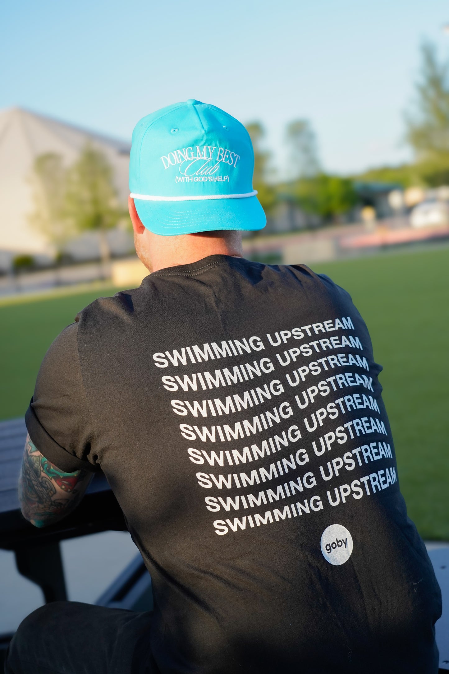 Swimming Upstream Wavy Adult Tee